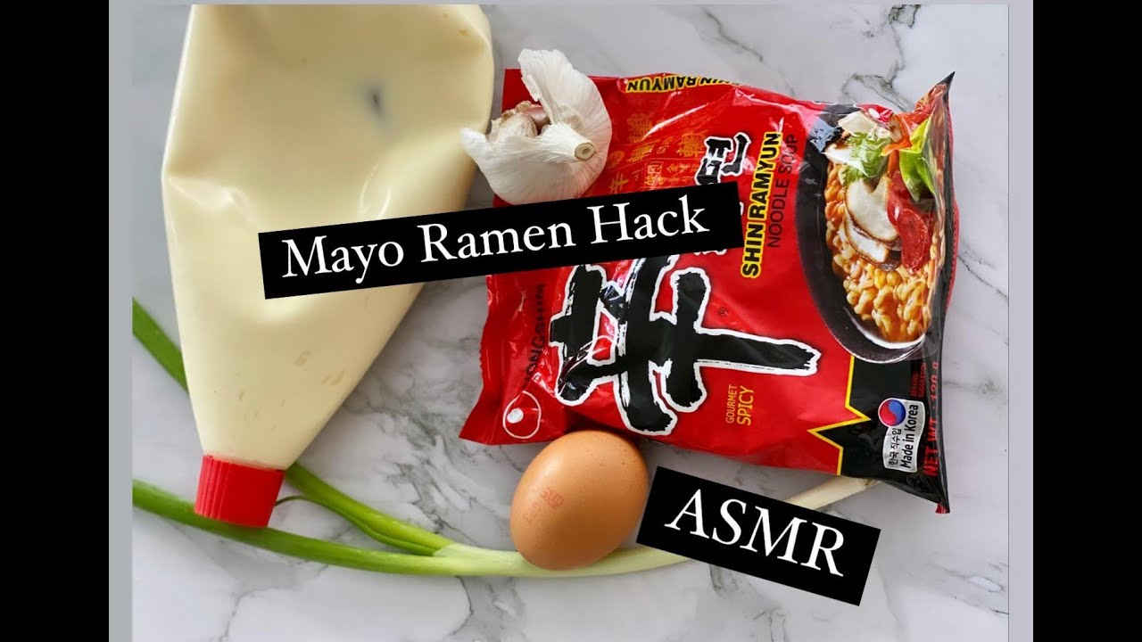 Mayo Ramen (Nongshim Shin Ramyun instant noodle) - ASMR | Kewpie mayo and garlic hack