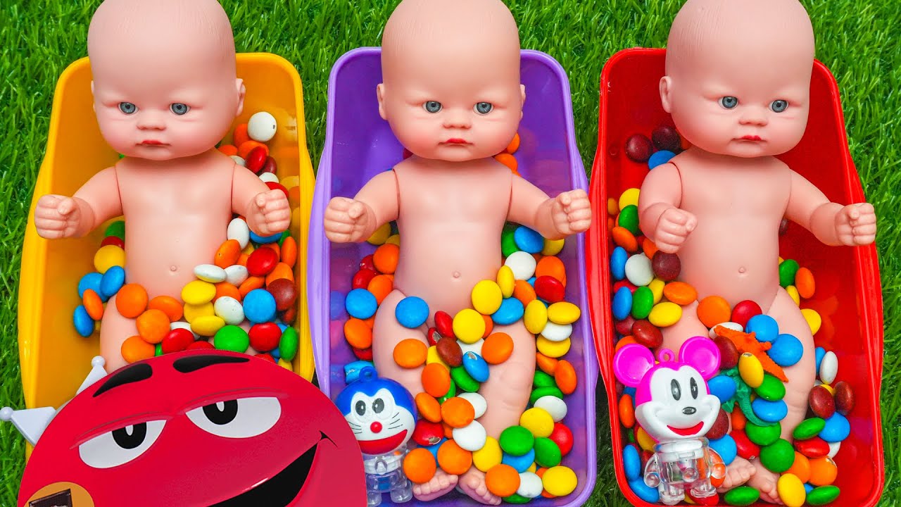 Full of 3 Rainbow BathTubs Candy with M&M's & Magic Slime Cutting Video