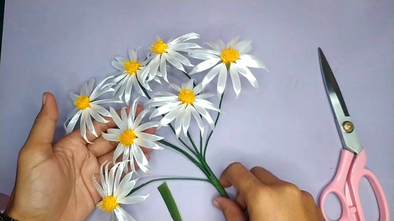 DIY | How To Make Satin Ribbon Daisy Flower Easy | Tutorial Membuat Bunga Daisy Dari Pita Satin ll