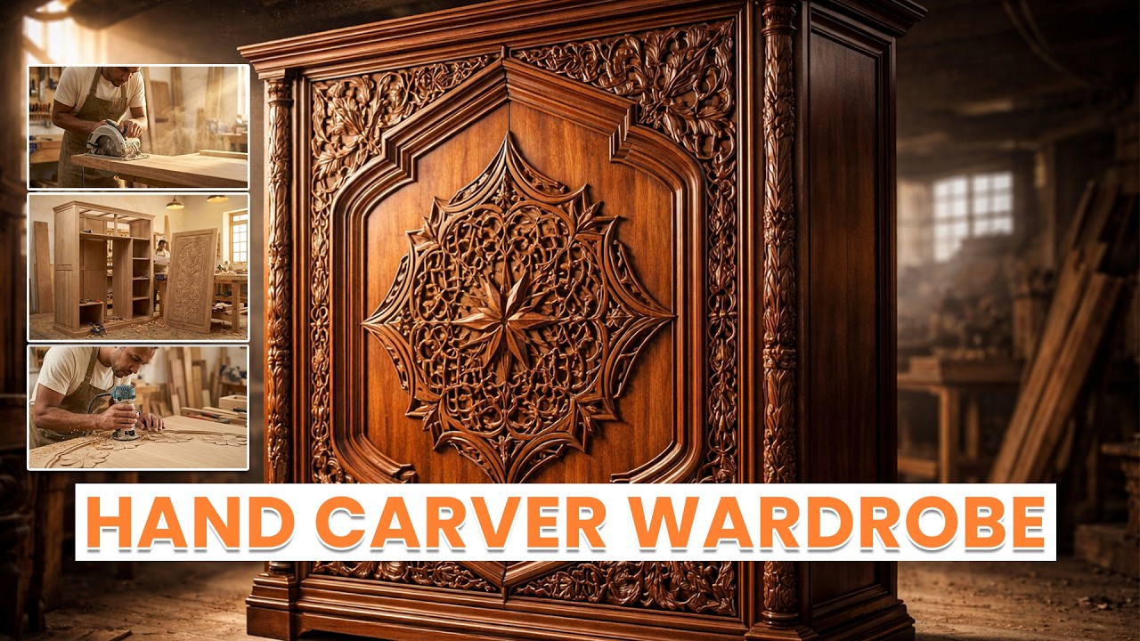 Hand Carved Custom Wardrobe  Premium Floral & Geometric Wood Design  Woodworking ASMR #asmr #anime