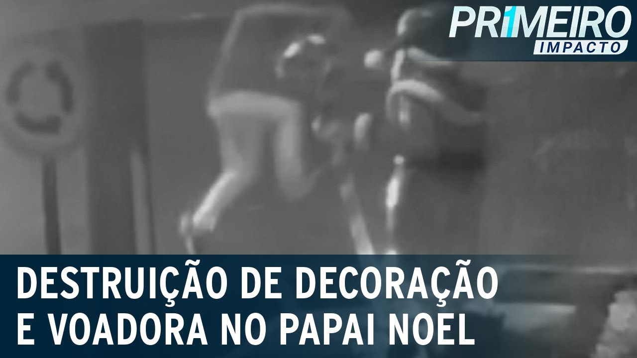 Flagrante: homem dá “voadora” em Papai Noel decorativo | Primeiro Impacto (16/12/21)