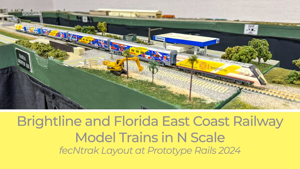 N Scale Model Brightline and Florida East Coast Railway Trains in Action