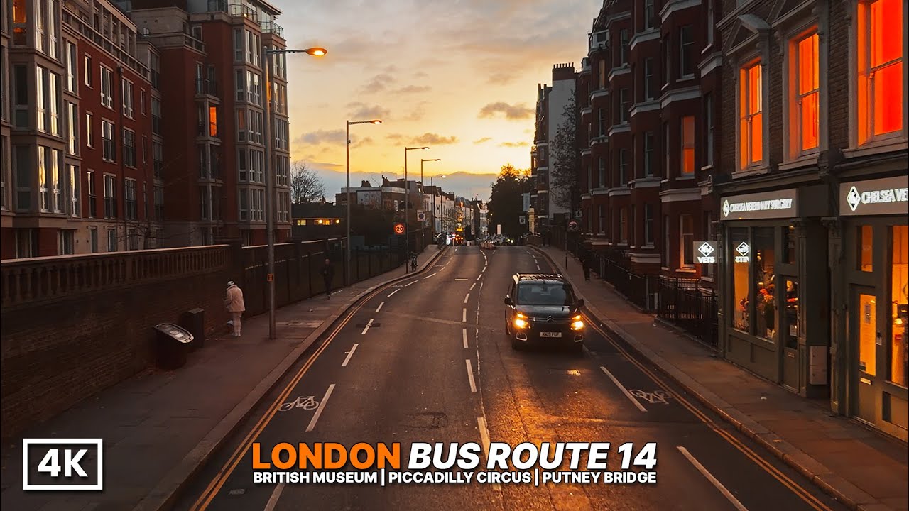 Golden Hour London Bus Ride | Route 14 Russell Square to Putney (via Knightsbridge & Chelsea) | 4K