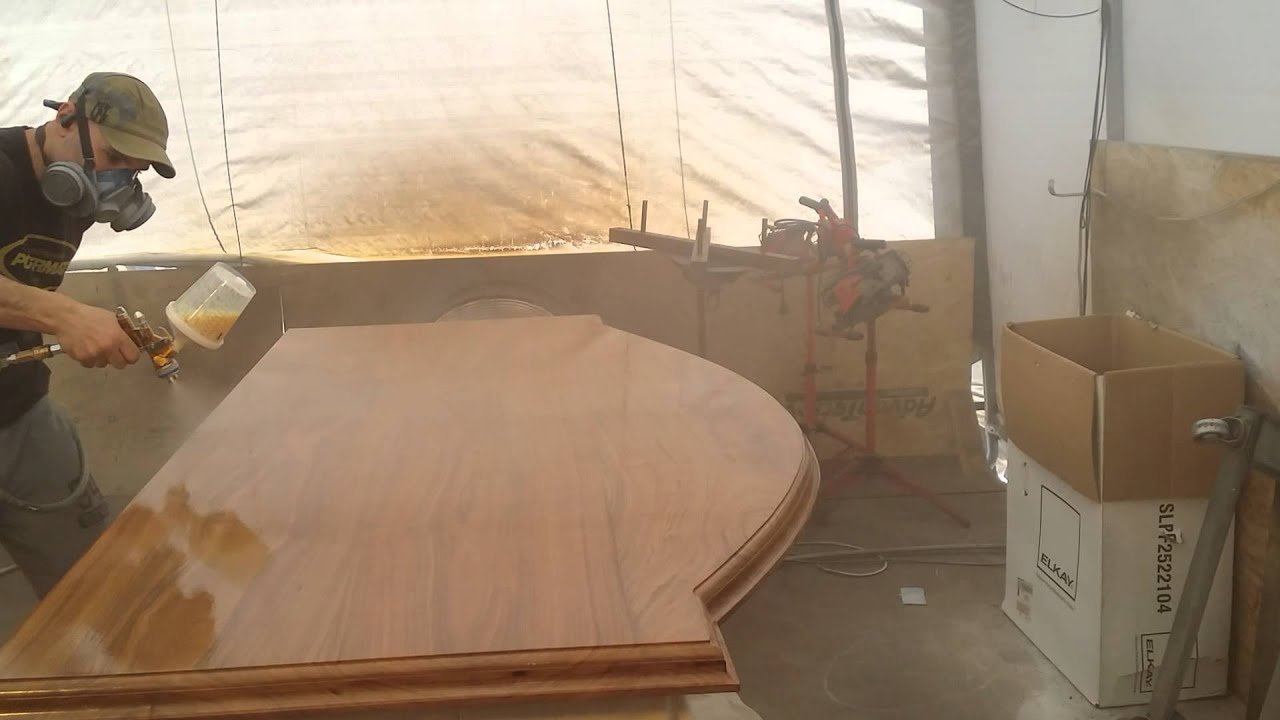Spraying walnut counter tops