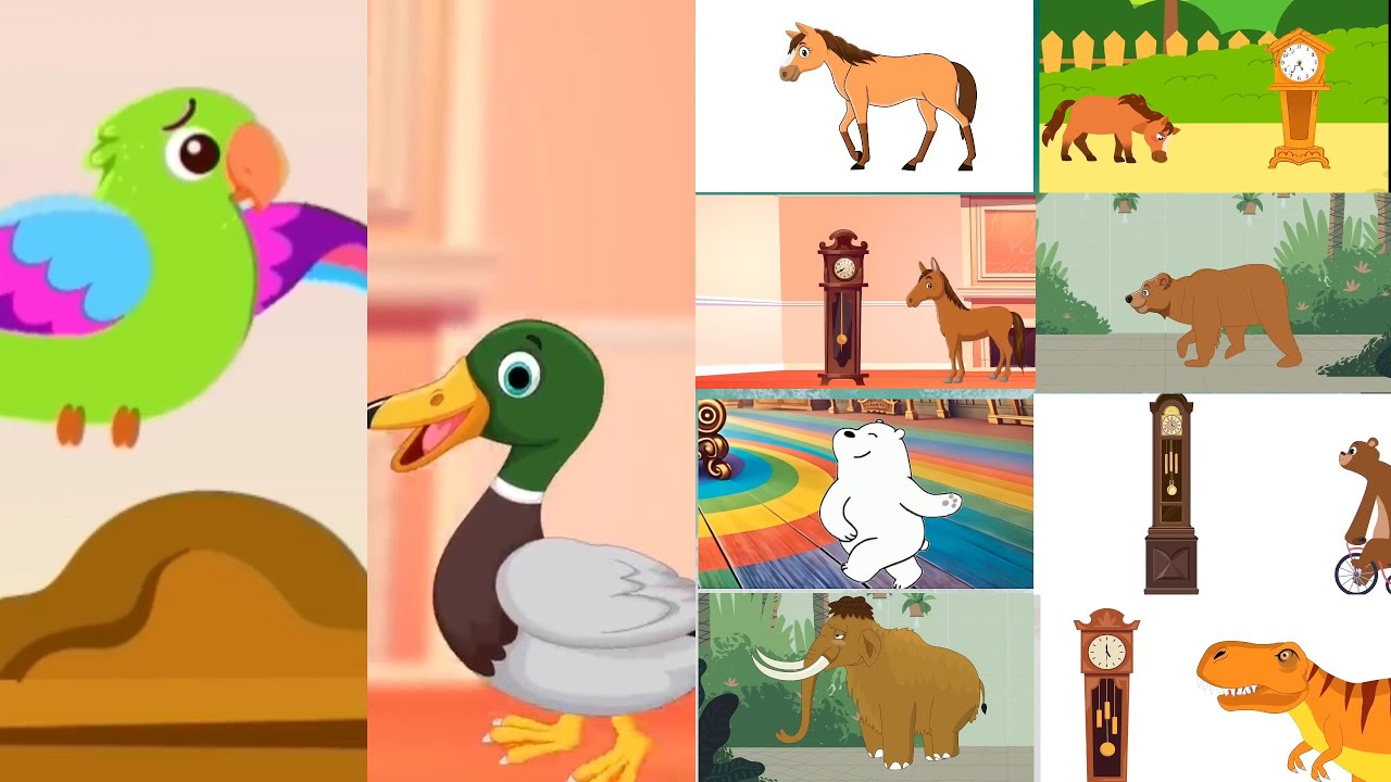 Hickory Dickory Dock ⏰Birds and Other Funny Animals ⏰Split screen and Mirroring + Special Effects