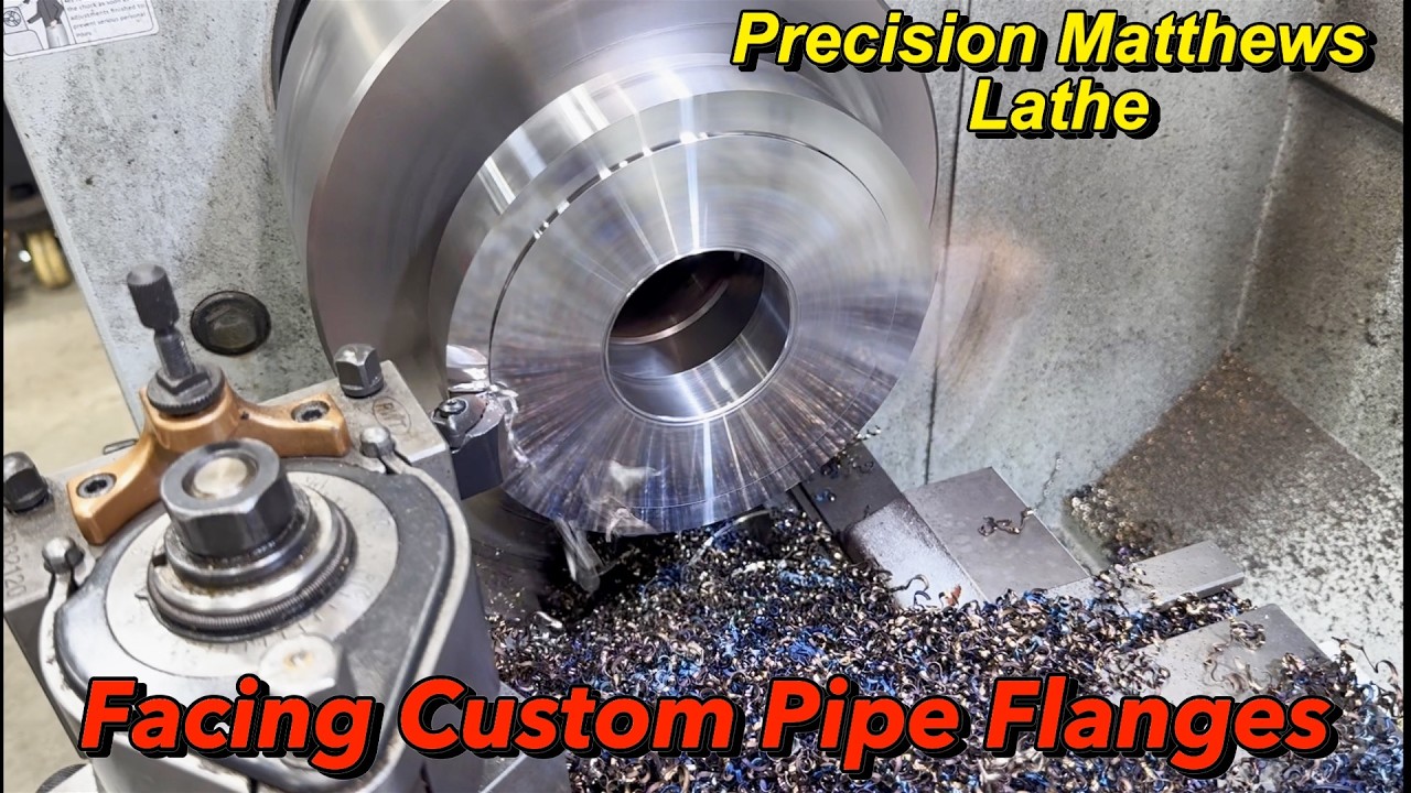 Торцовка трубного фланца на токарном станке Precision Matthews завершена