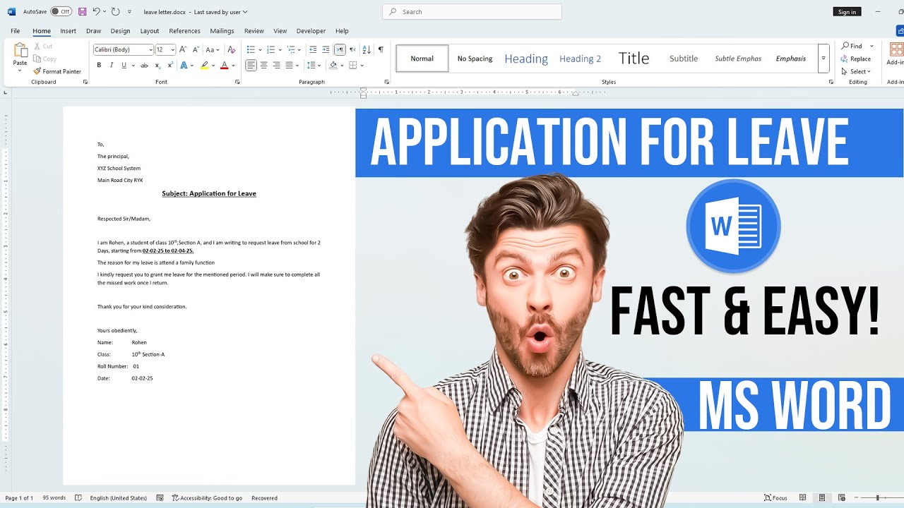 Type Leave Application for School/Office | MS Word Tutorial in Hindi/Urdu