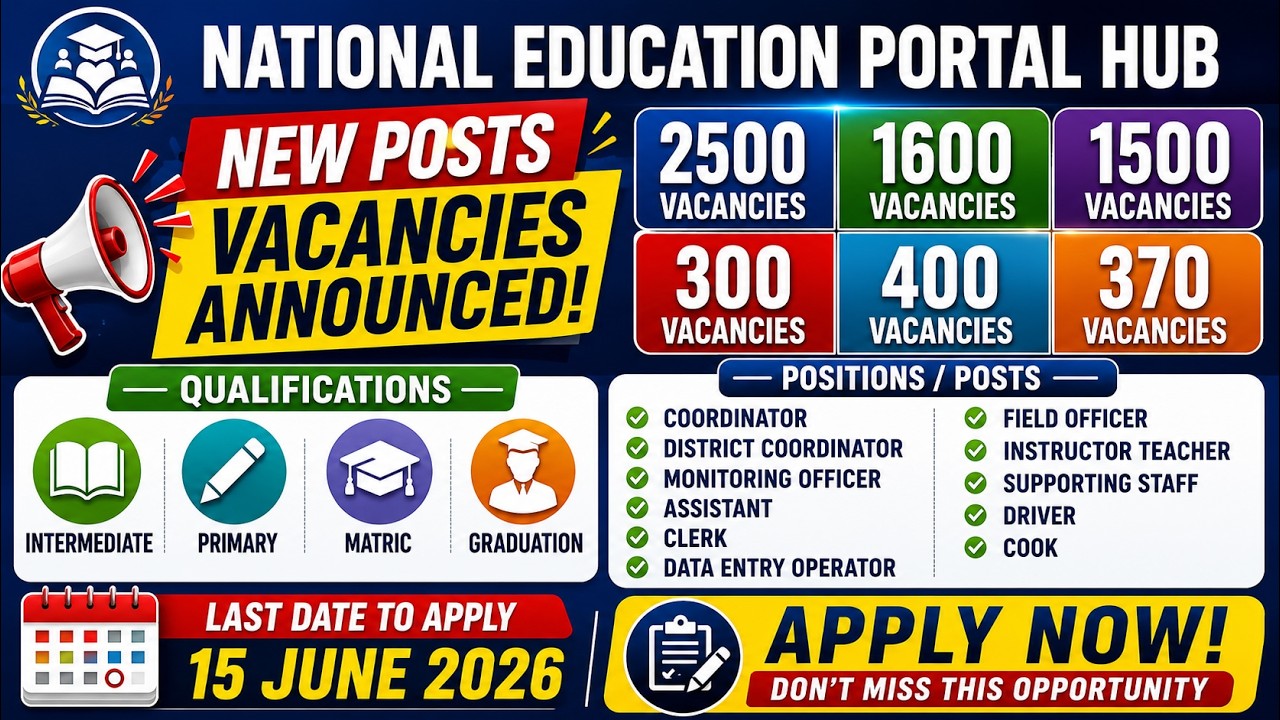 National Education Portal Hub Jobs 2026  2500+ 1600+ 1500+ Vacancies  Apply Online Before 15 June 20