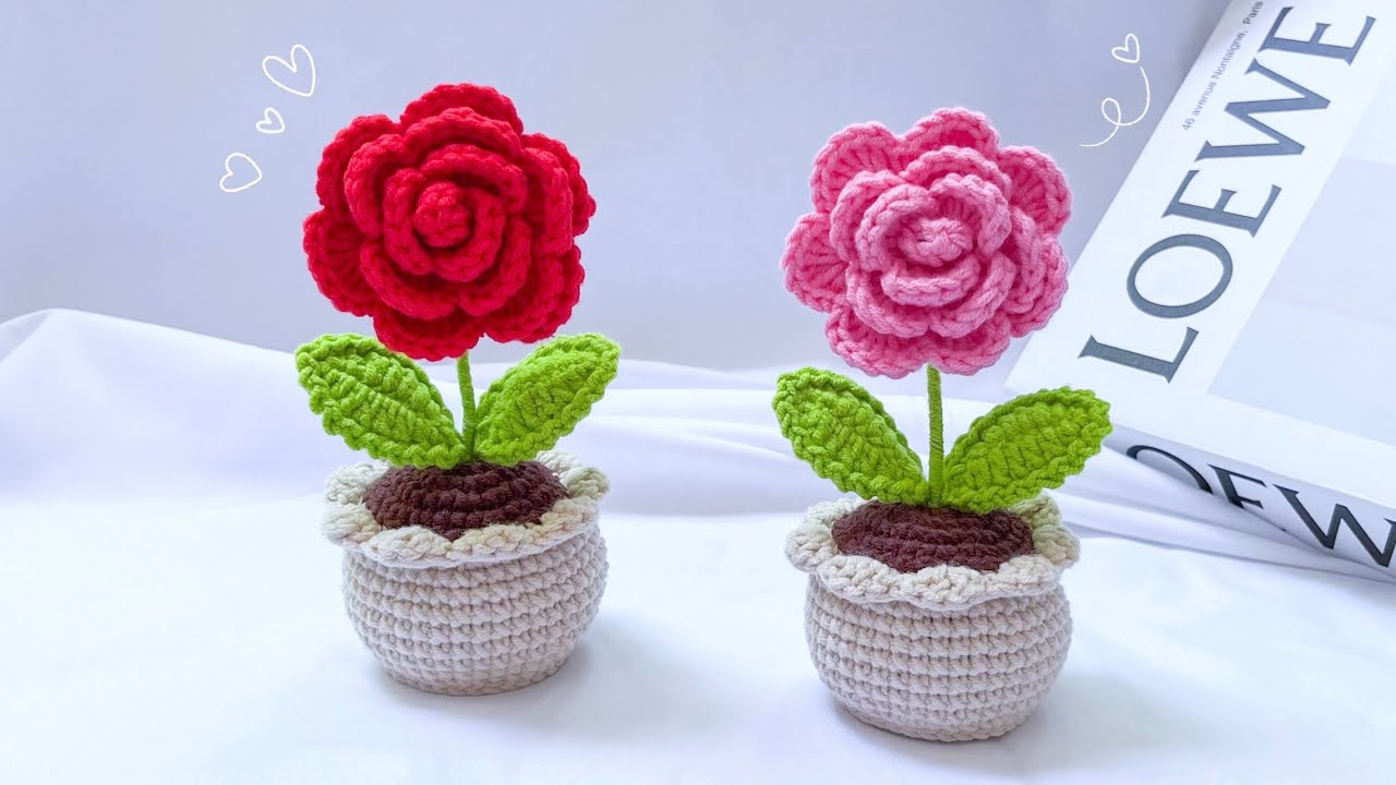 🌹Make a Beautiful ROSE POT with EASY Crochet Flowers 💕 Crochet for beginners