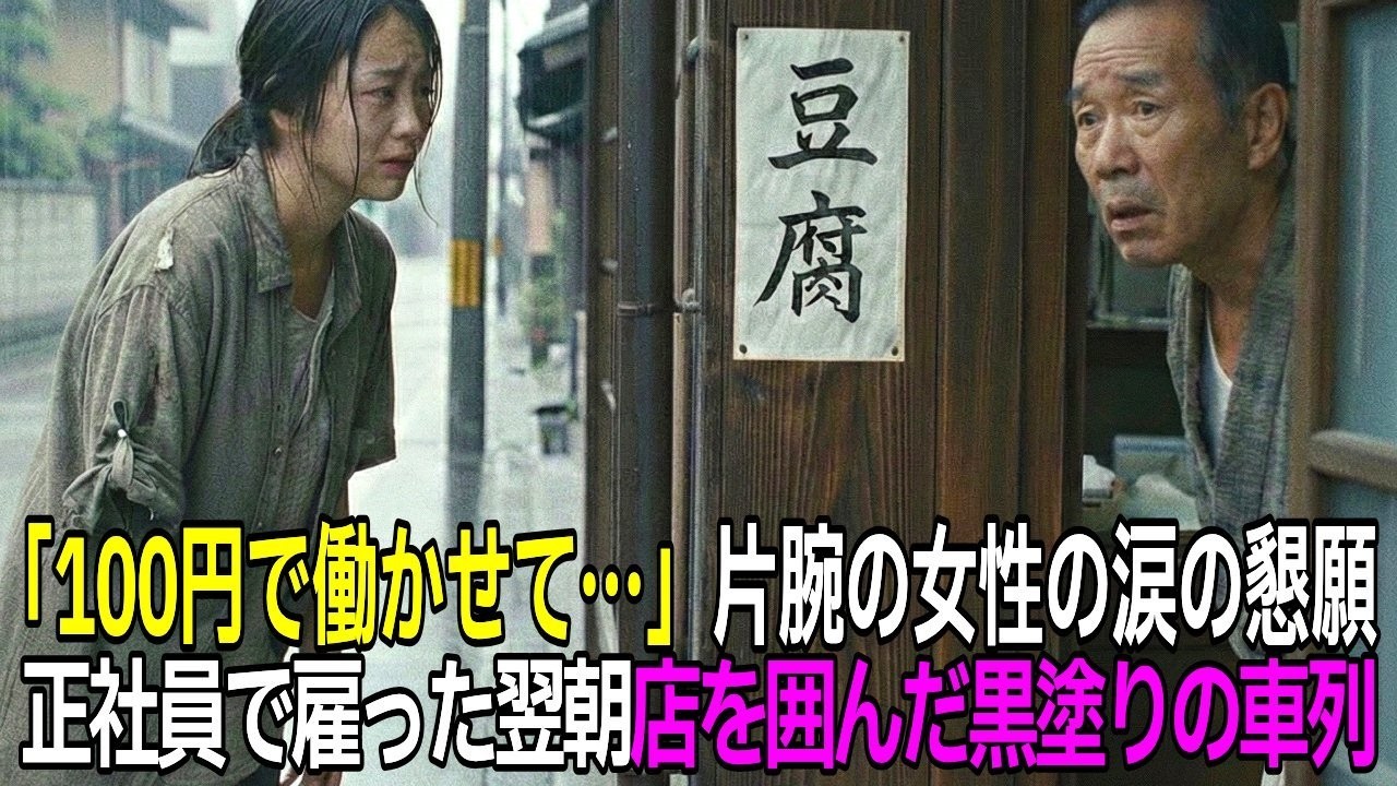 廃業寸前の豆腐屋に「日給100円でいい」と懇願する片腕の女性 / 正社員で雇った翌日、店に黒塗りの高級車が殺到し… 涙の結末 / 感動する話 / 朗読