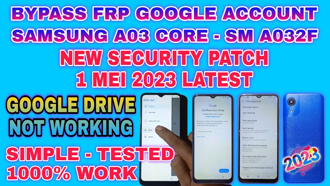 BYPASS FRP GOOGLE ACCOUNT SAMSUNG A03 CORE NEW SECURITY PATCH 1 MEI 2023 LATEST TERBARU