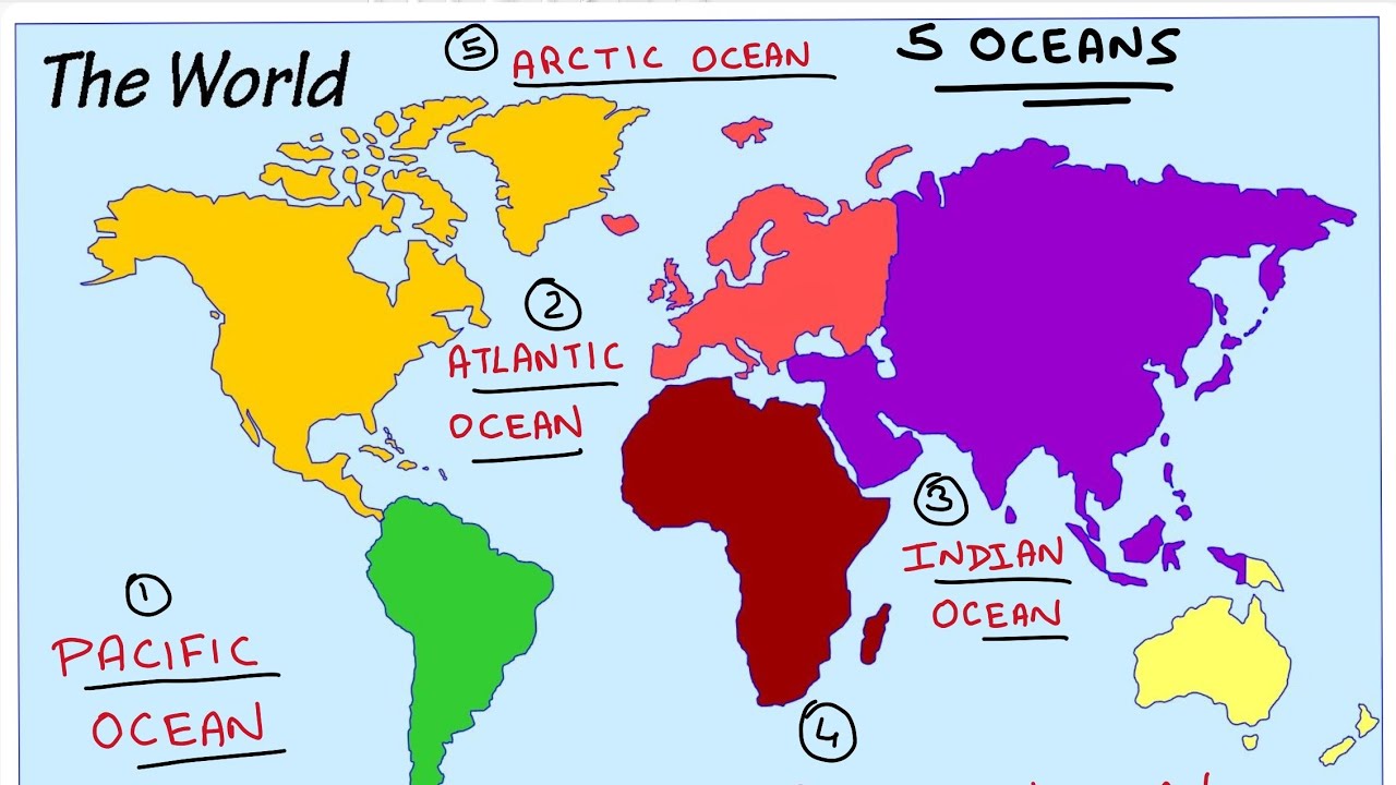 Get to know about the five oceans of the world | location and marking on map of five oceans 