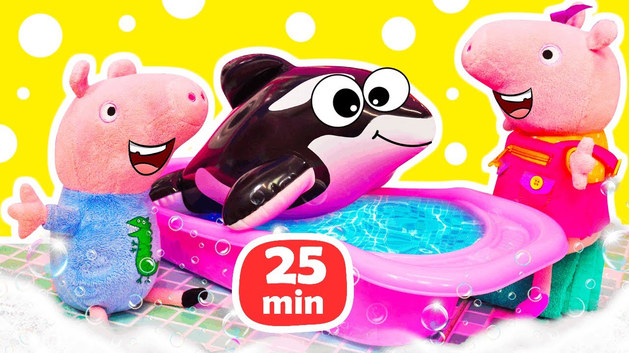 Peppa et George en peluche : voyage, surprises et une orque à sauver. Jouets pour enfants