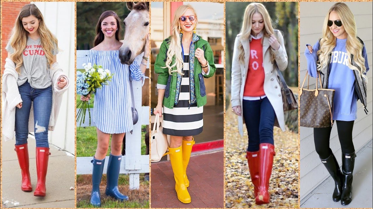 Specifically rain wear shiny hunter boots designs/how to style rubber hunter boots outfits
