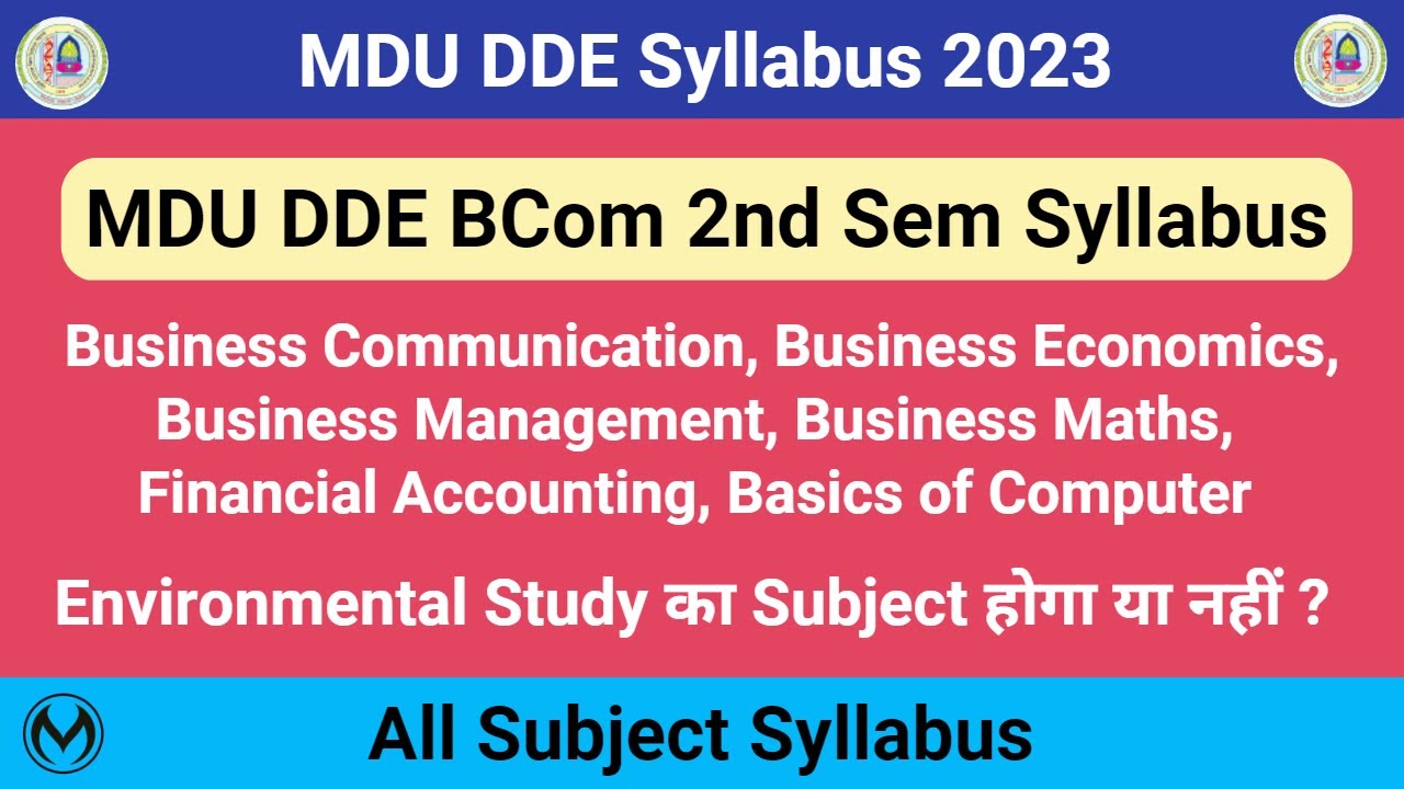 MDU DDE BCom 2nd Semester Syllabus | DDE BCom New Updated Syllabus 2023 |