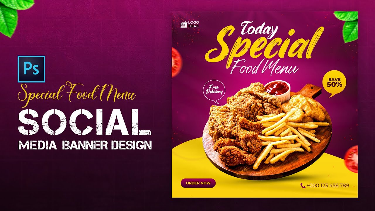 Food social media banner design for Freepik | Photoshop Tutorial