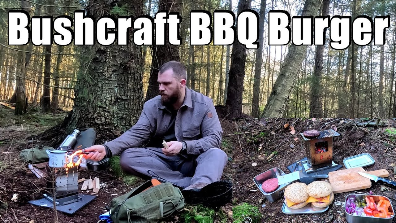 Burger grillen auf der Bushbox XL — Bushcraft BBQ in der Waldküche 