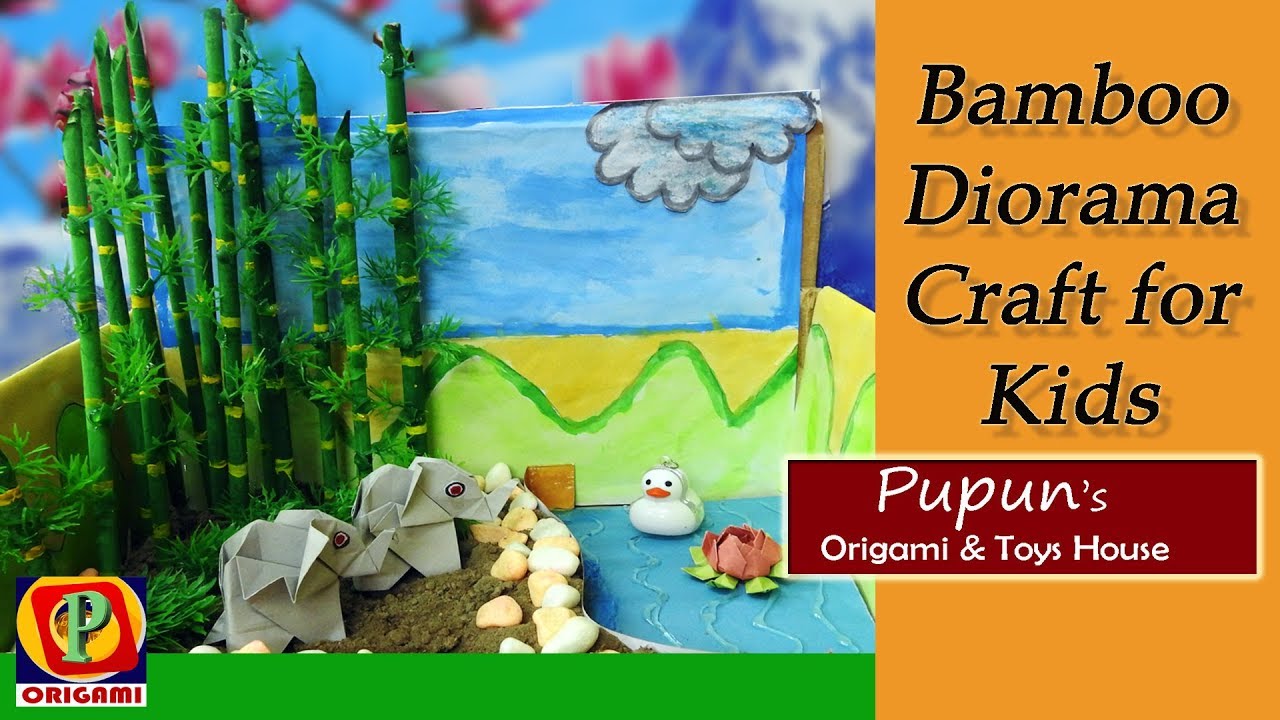 Bamboo diorama craft-kids school project : Made with newspaper & shoe box