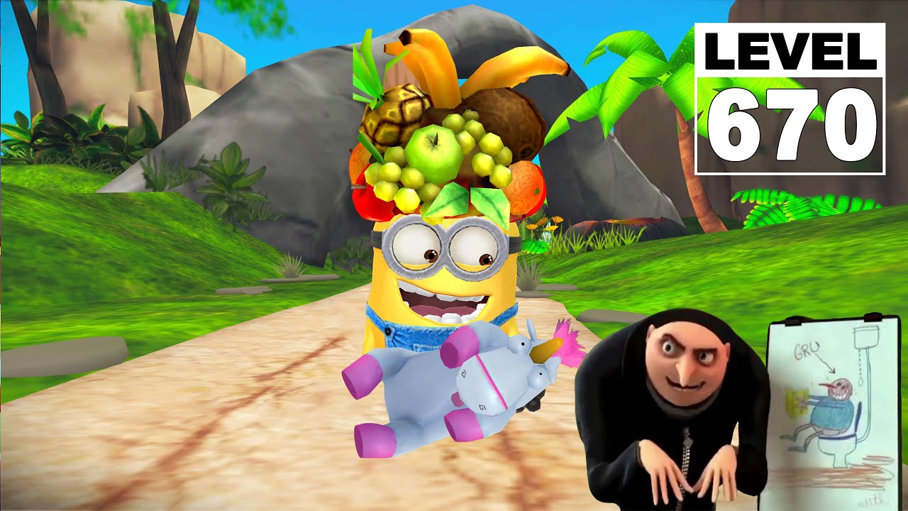 Despicable Me Minion Rush The Volcano Lvl 670 Vacationer Minion with Fluffy Unicorn get 2.4K Bananas