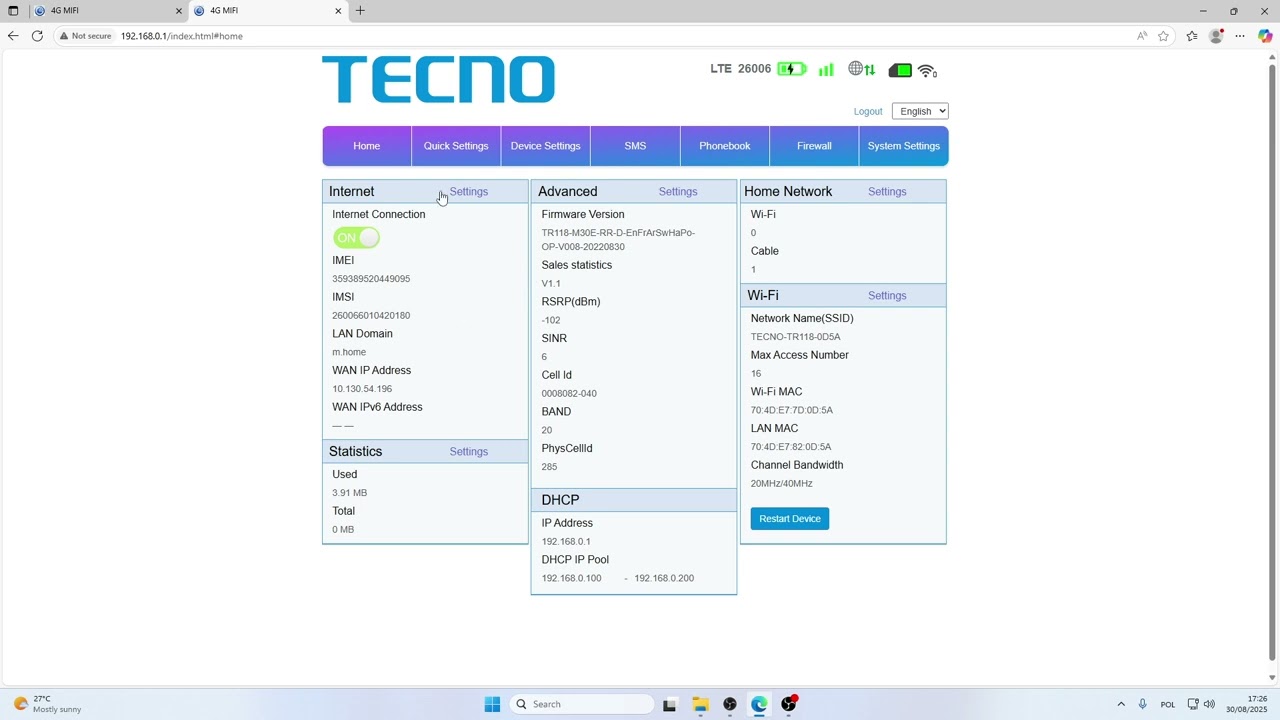 TECNO TR118 &ndash; How to Change DHCP IP Pool