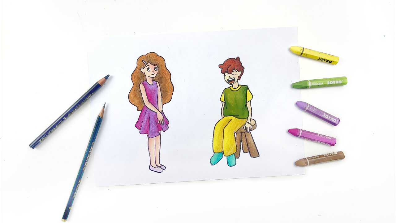 cara menggambar dan mewarnai orang ✏️👧👦