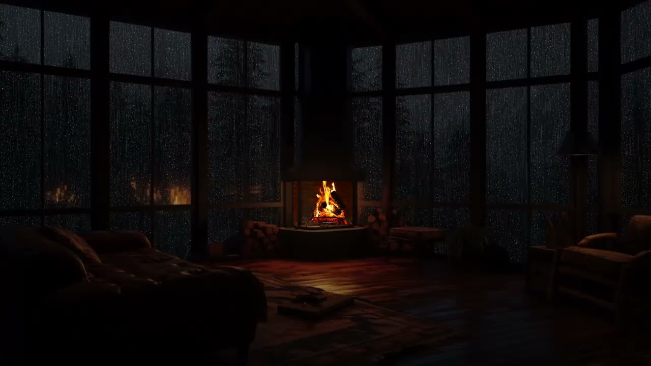 Cozy Fire Warmth Mixed with Quiet Rainfall 🌧️ Night Comfort Ambience for Deep Sleep and Inner Peace
