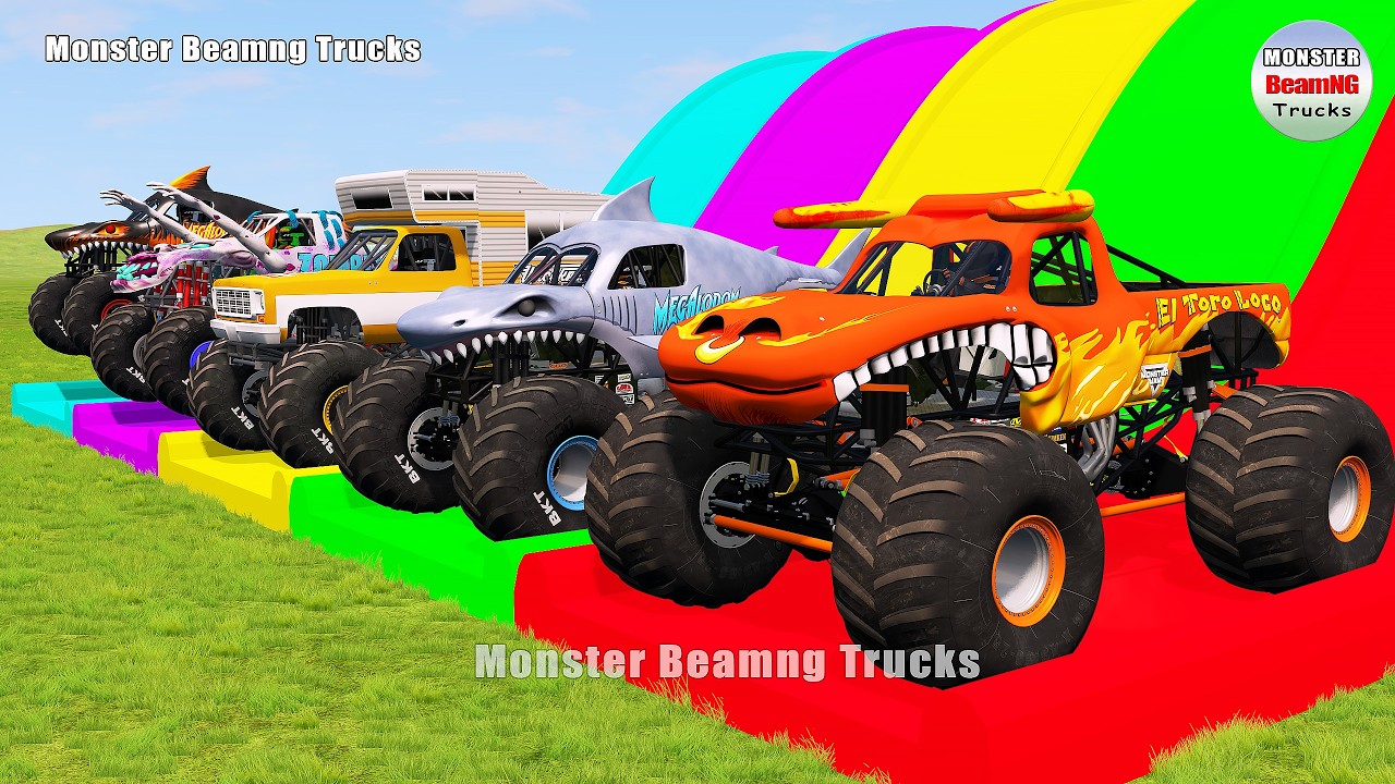 Triple Flatbed Trailer Monster Trucks Transport with Slide Color - BeamNG.drive 554