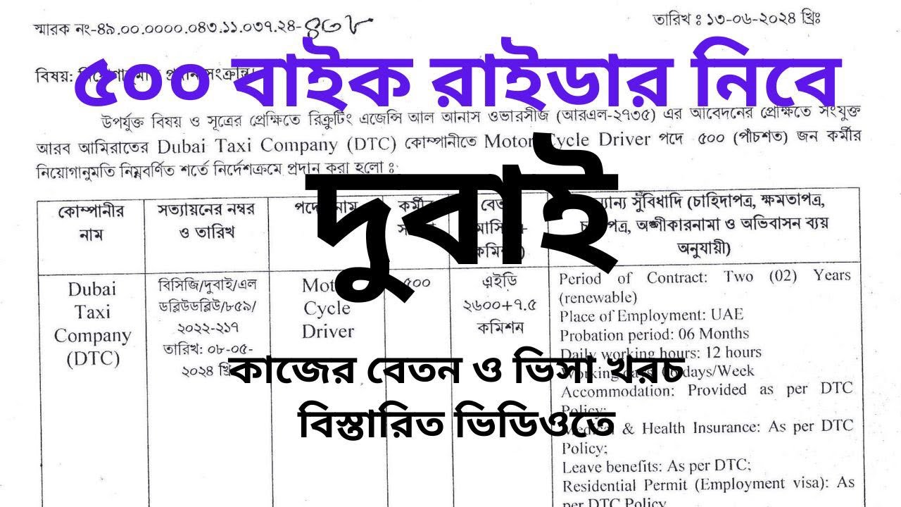 ৫০০ বাইক রাইডার নিবে দুবাই | দুবাই কাজের বেতন ও ভিসা খরচ | Bike Rider Job In Dubai |