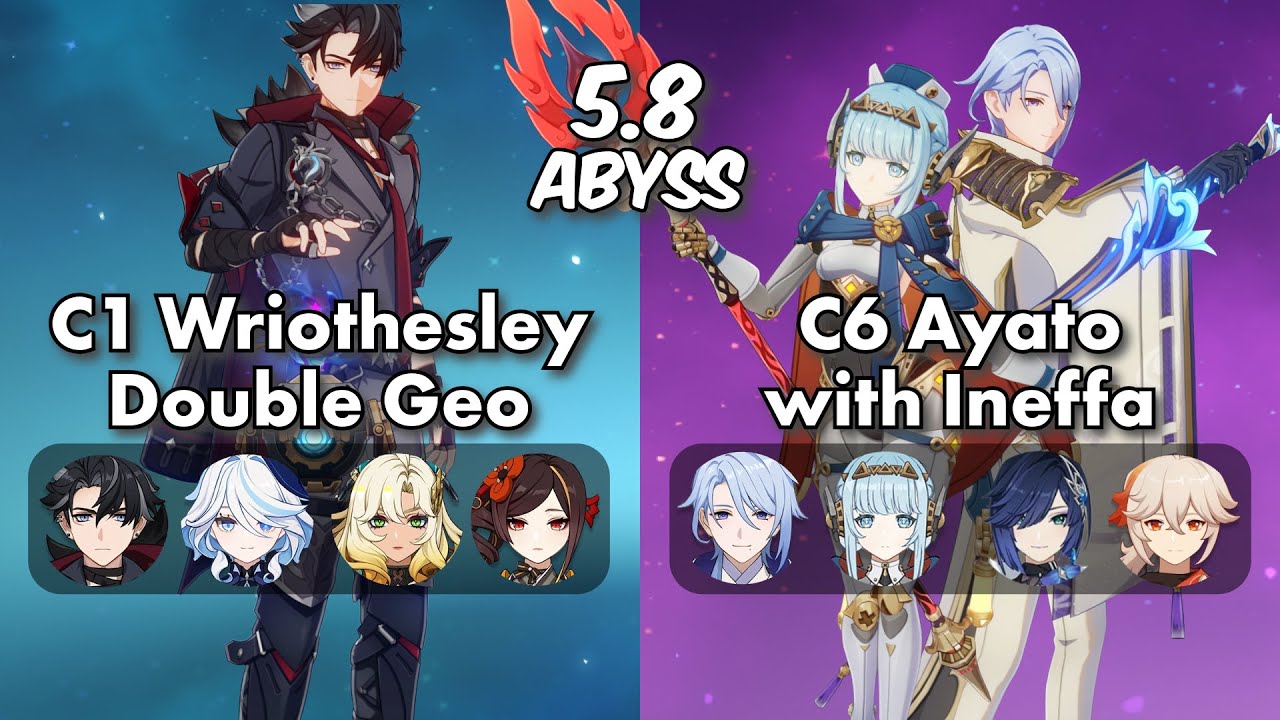C1 Wriothesley Double Geo & C6 Ayato with Ineffa Lunar Charge | 5.8 Abyss | Genshin Impact