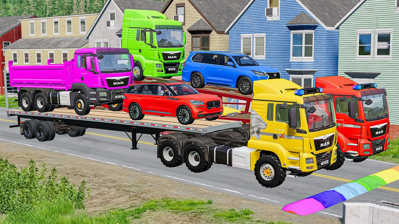 Flatbed Truck Mcqueen | Transportation with Truck - Pothole vs Car #10 - BeamNG.Drive
