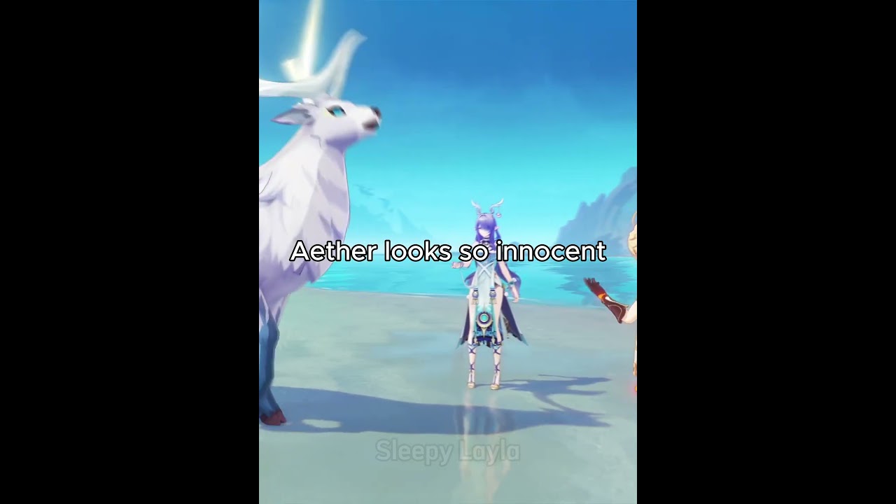 Aether looks so innocent here it's cute #genshinimpact #aether #traveler #meme #genshinmeme