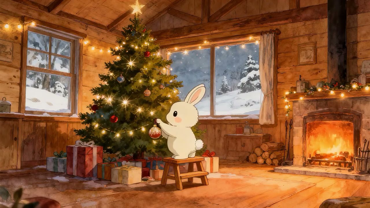 【作業用BGM】早起きして1時間クリスマスの飾り付けに集中するchill chibi rabbit🐰と冬のジャズミュージック🎷　Lofi/jazzhop/勉強・睡眠・リラックスのための集中できるBGM