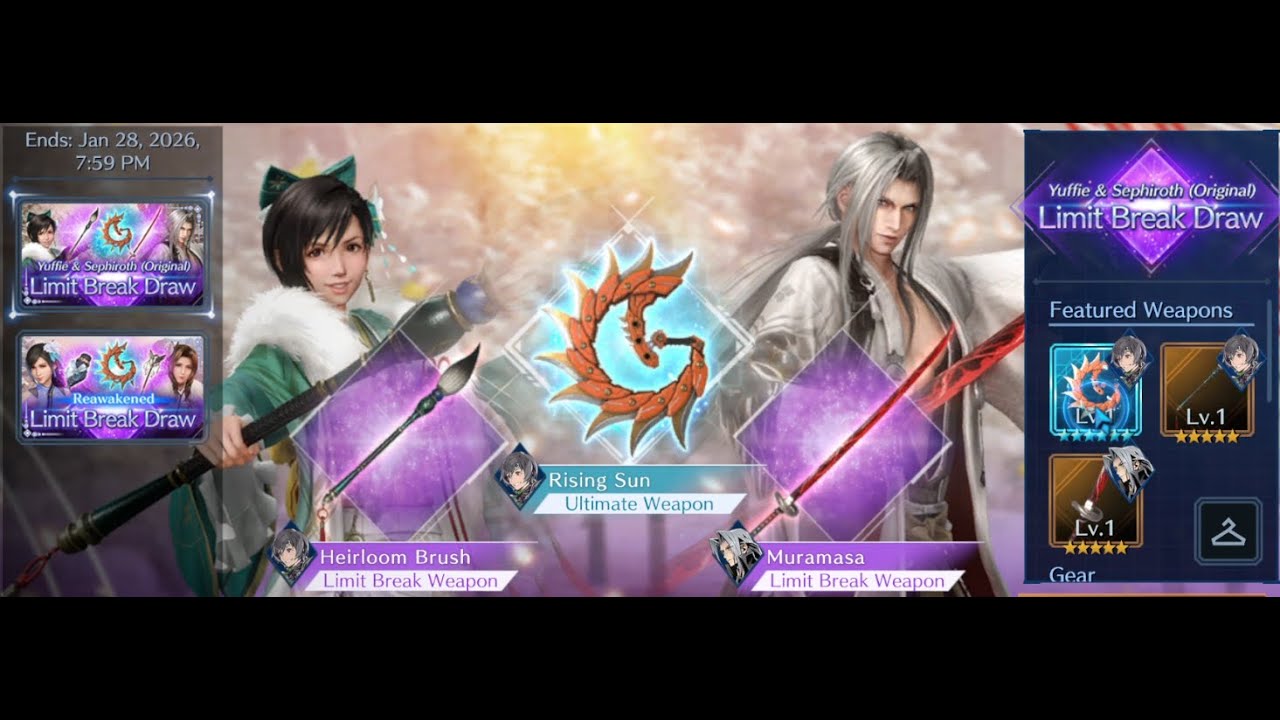 Final Fantasy 7 Ever Crisis: Yuffie And OG Sephiroth Weapon And Skin Banner, Happy New Year Message