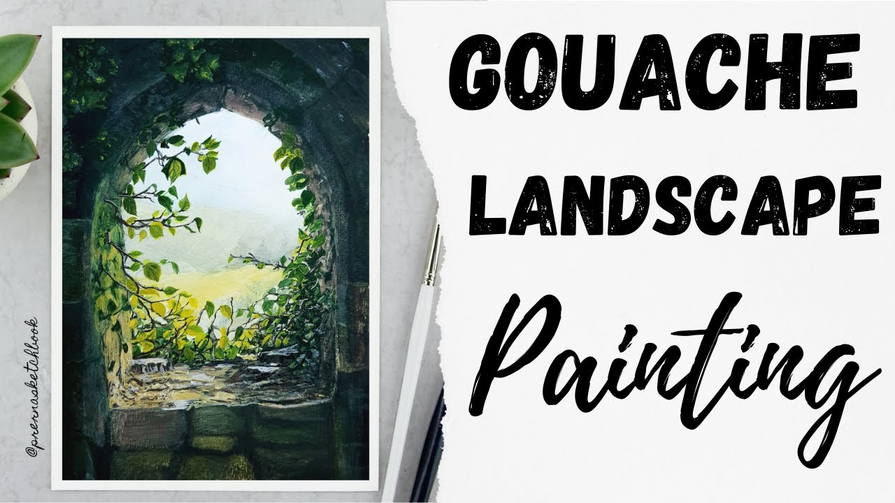 How to paint a gouache landscape/Gouache painting tutorial