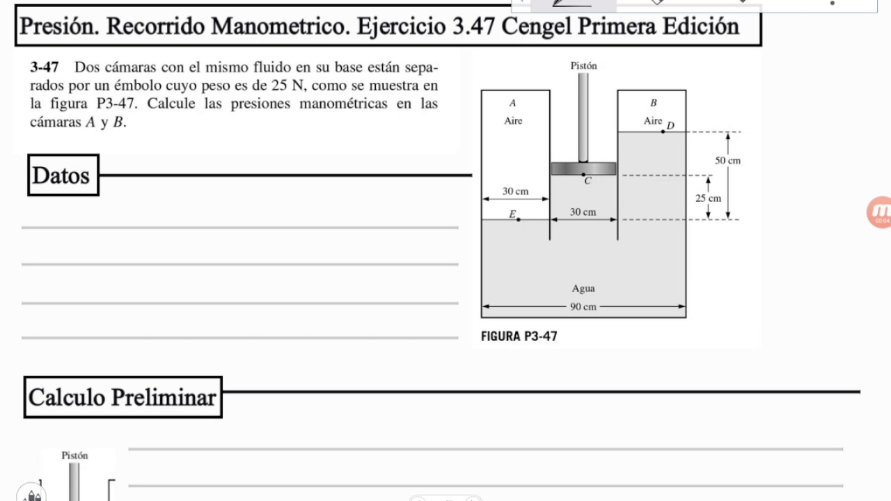 Presión. Recorrido Manometrico. Ejercicio 3 (3.47 Cengel Primera Edición)