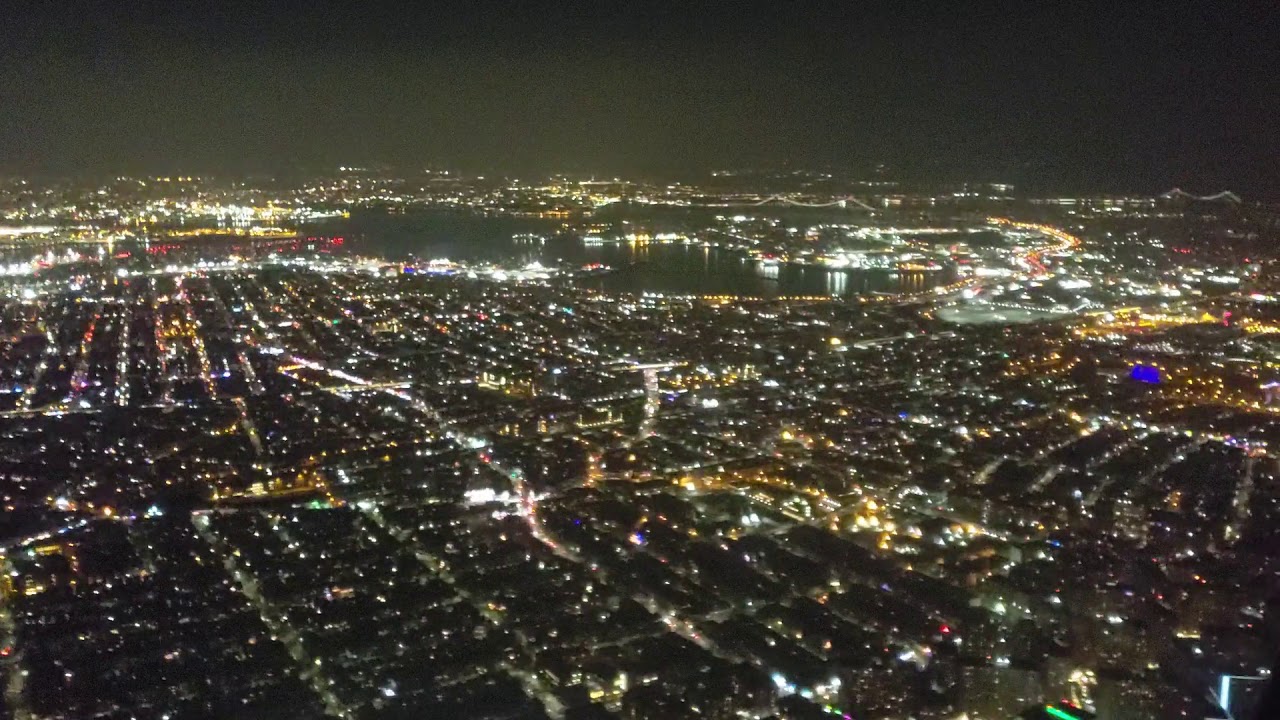 NYC night flyby and Laguardia landing