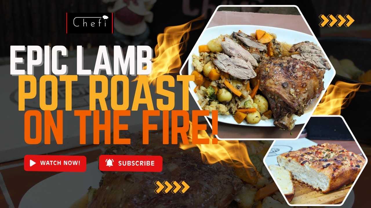 🔥 Epic Lamb Pot Roast on a Fire 🔥  #outdoorcooking #campingfood