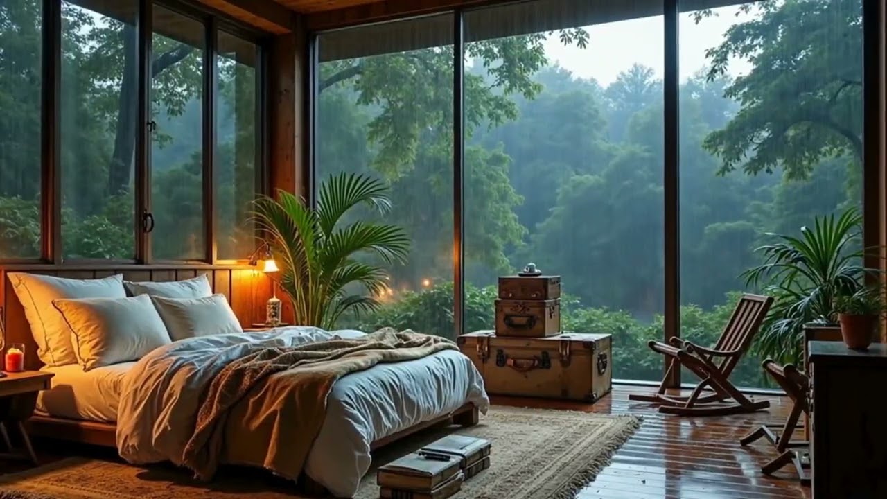 Misty Valley Rain 🌧️🛋️ | Warm Hearth & Gentle Storm Sounds | 8 Hours