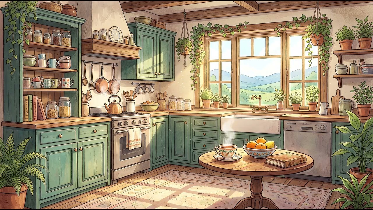 Cozy Cottage Kitchen 🌿 Soft Acoustic Guitar (2.5 Hours) | Relaxing Background Music