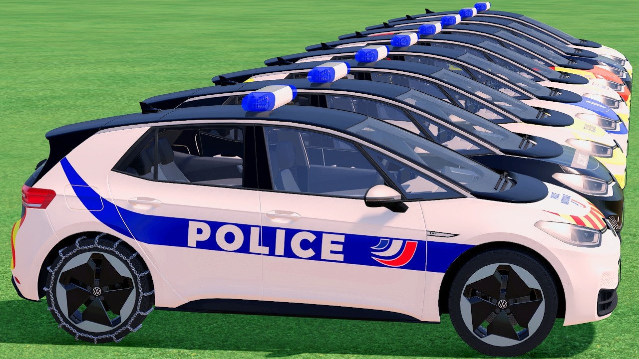 GO! POLICE CARS, AMBULANCE, FIRE TRUCK, COLORFUL CARS WITH TRUCK & TRAIN FARMING SIMULATOR 22! #123