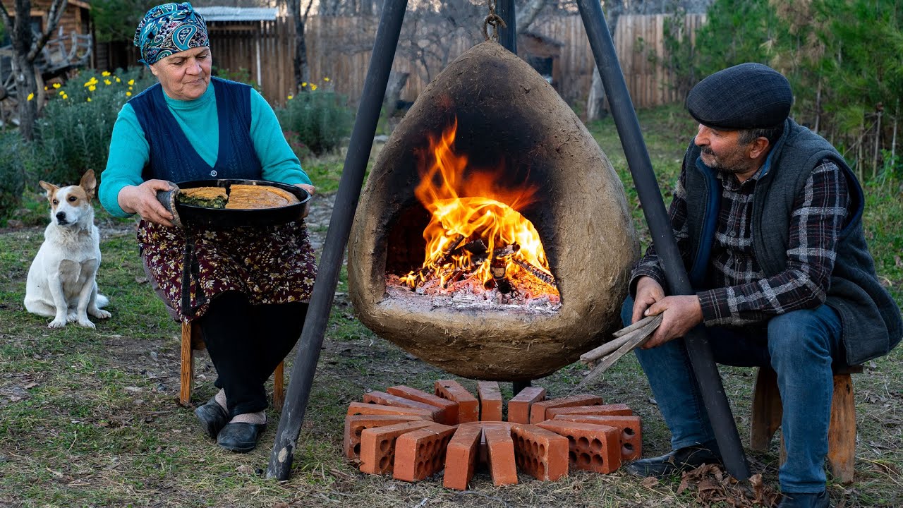 Earthen Oven Hanging in the Air | Cooking Wild Herb Pie