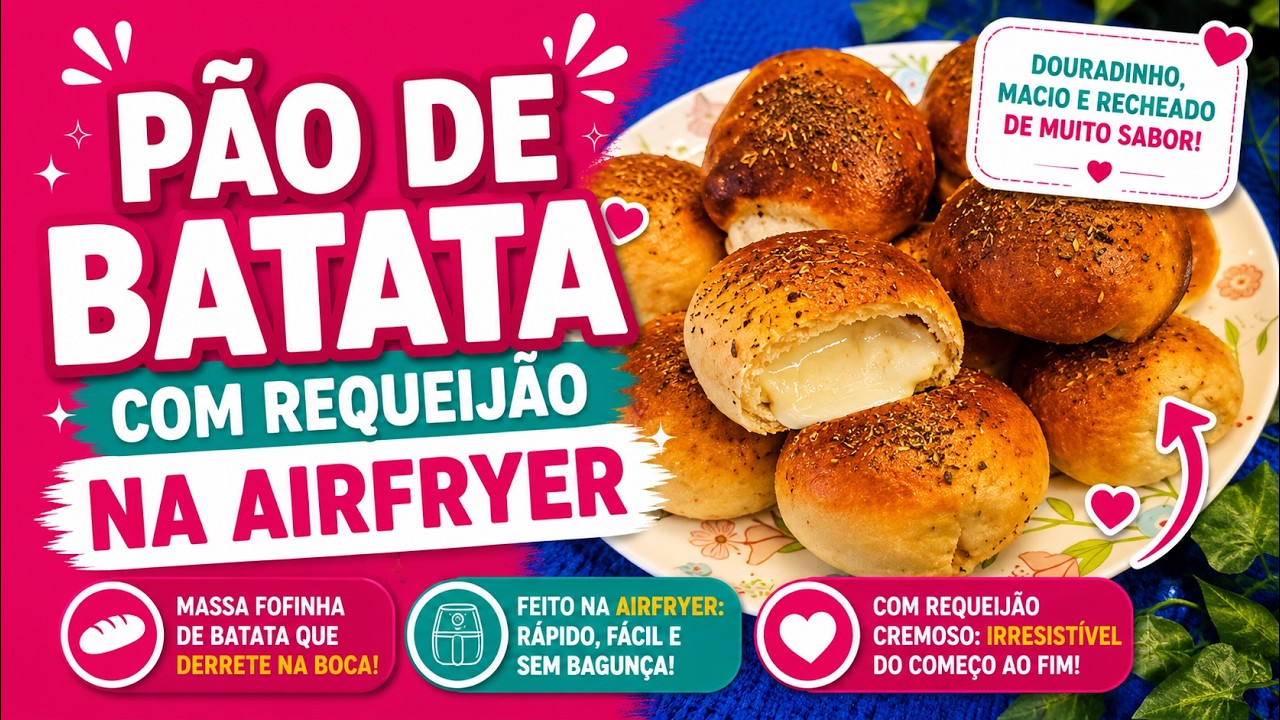 NUNCA MAIS LIGUE O FORNO! Pão de Batata com Requeijão na Airfryer (Fofíssimo)