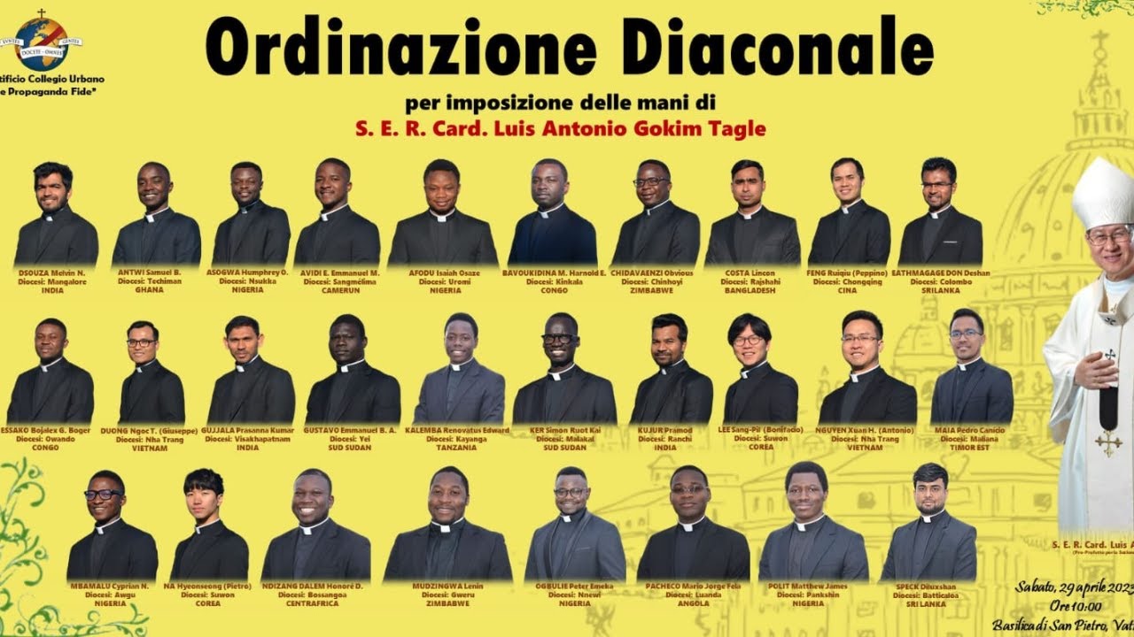 Ordinazione Diaconale - 2023 | Pontificio Collegio Urbano | Aprile 29 Sabato | 10:00 am