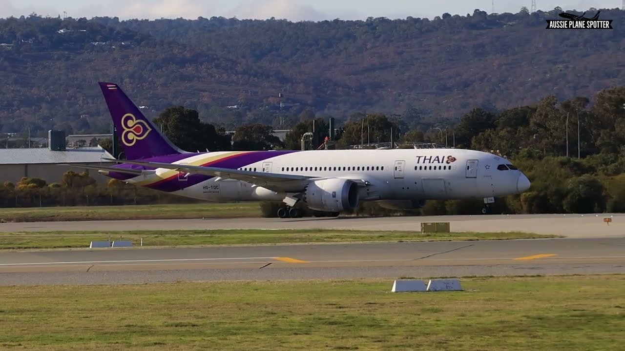 Thai Airways (HS-TQC) Departing RW03 at Perth Airport