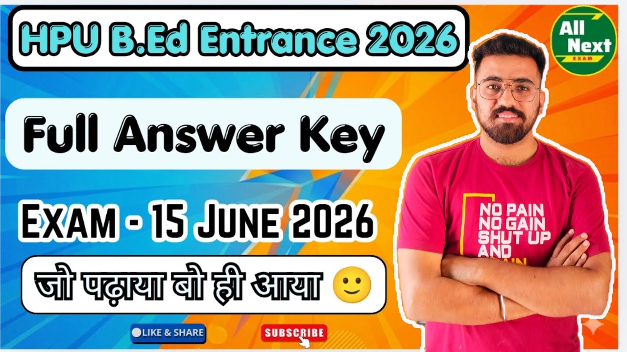 HPU B.Ed Entrance 2026 || Full Answer Key  ||  Check Your score #hpubedallnextexam
