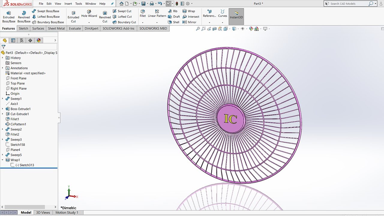 Table Fan Front Grill Design | Solidworks Tutorial