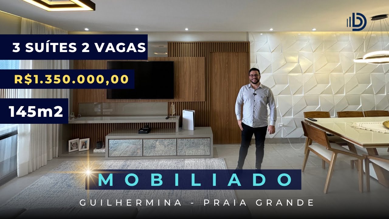 Apartamento 3 Suítes e 2 vagas Mobiliado com vista mar e varanda gourmet na Guilhermina .
