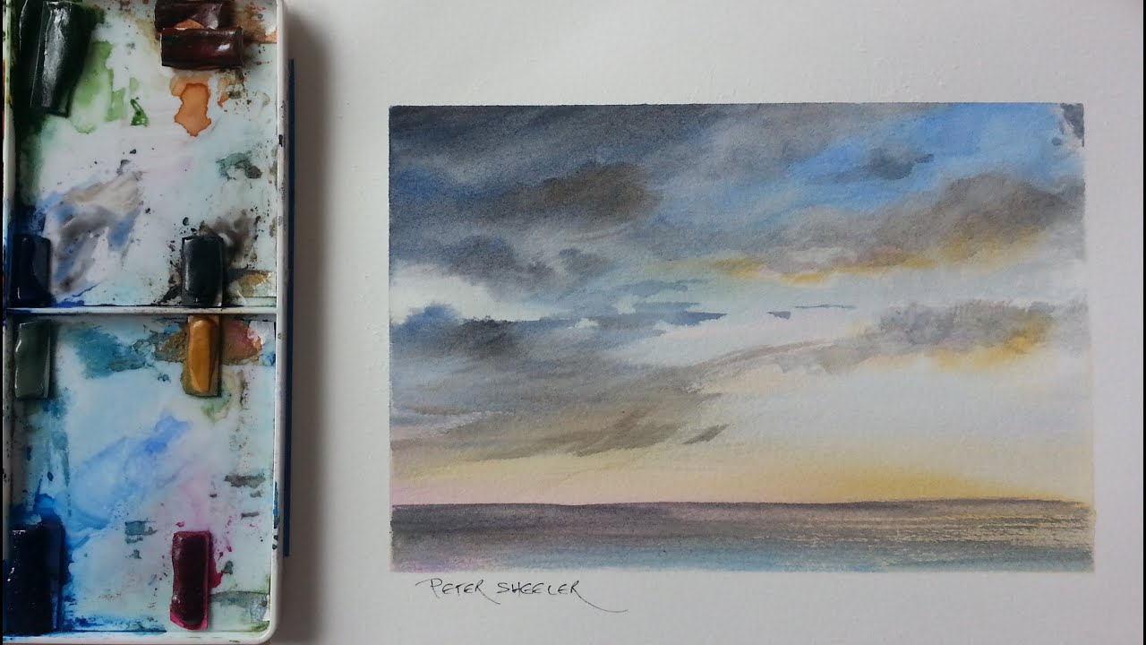 How to Paint a Sunset. Storm Clouds. Mood Sky. Tutorial by Peter Sheeler
