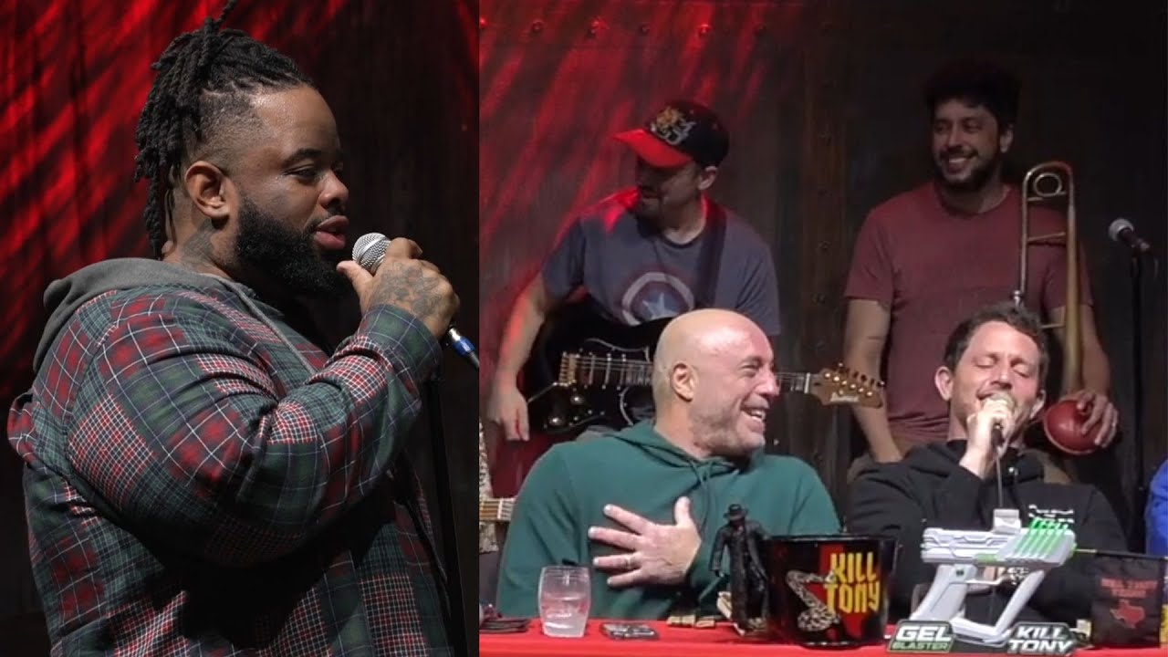 Joe Rogan laughing at David Lucas and Tony Hinchcliffe roast battle