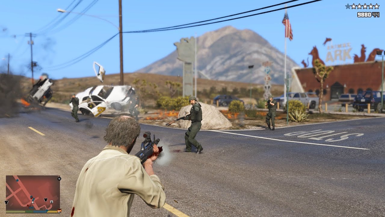 GTA V Harmony Plaza Shootout + 10 Star Wanted Level Escape(RDE 4.0)